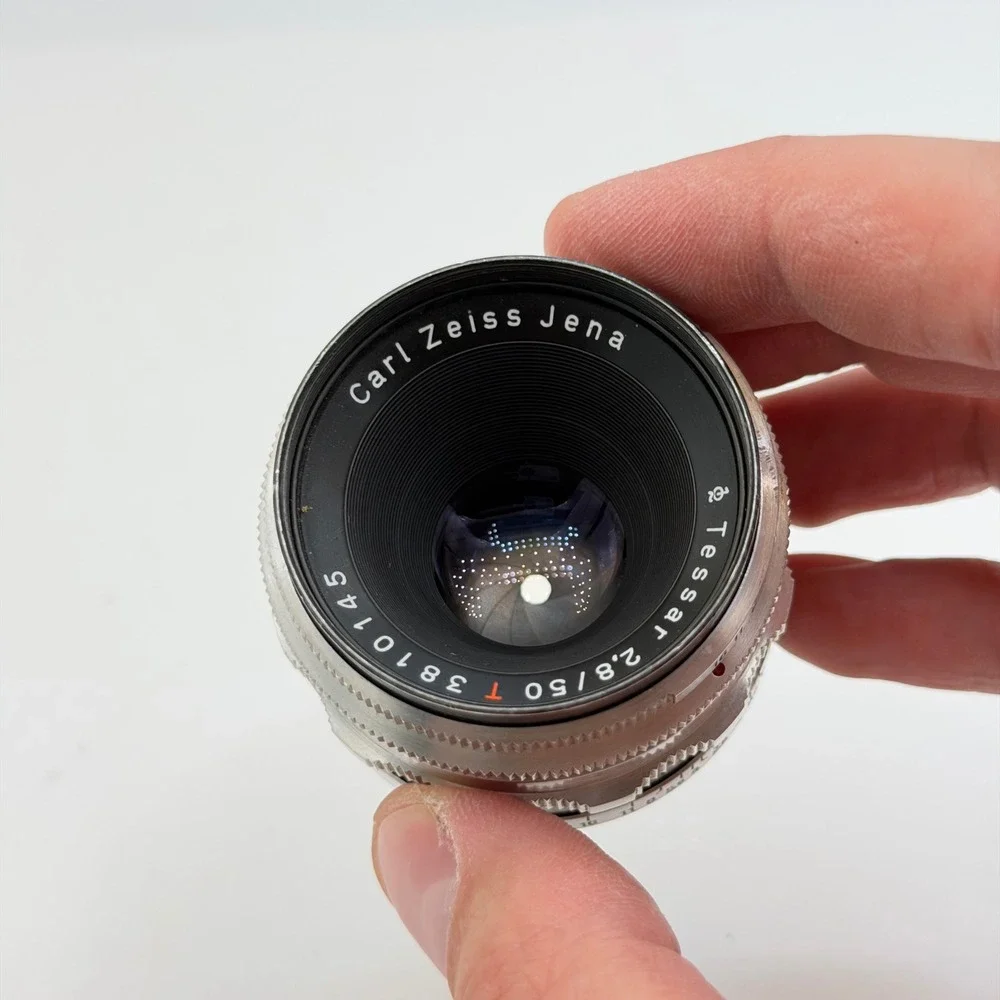 Carl Zeiss Jena Tessar 50mm f2.8 Red T Vintage M42 Lens Silver Germany 3810145
